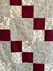 Handmade Quilt Top 55 x 65 Unfinished Patchwork in Burgundy, Floral & Leaf Print