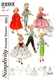 1957 18" Dolls Revlon, Sweet Sue Clothes Pattern Reproduction, Simplicity 2293