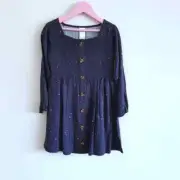 Size 4 NWT Anko navy star print shirred bust long sleewve dress button detail