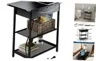 Sofa Side Table with USB Ports and Outlets, Narrow End Table with Storage