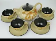 Pier 1 Imports Kioko Stoneware Tea Set - Teapot, 4 Cups & Saucers, Hand Painted