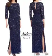 Aidan Mattox Navy Embellished Floral Lace Gown NWT Size2