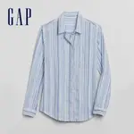GAP 女裝 亞麻混紡條紋長袖襯衫-藍色條紋(547928)