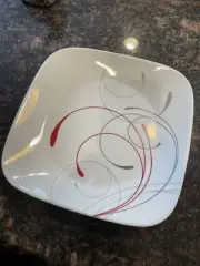 Corelle Splendor Red Gray Square 9" Salad Lunch Plate