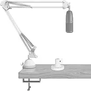 Geekria for Creators Microphone Arm Compatible with AKG Lyra Ultra-HD, P120, P220, C214 Mic Arm with Tabletop Flange Mount, Suspension Stand, Mic Scissor Arm, Desk Mount Holder (White)