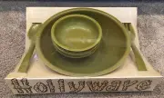Vintage Hollyware - Green Plastic Salad Bowl Set with Serving Spoon and Fork