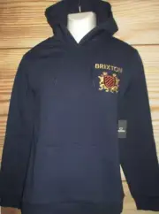 MENS BRIXTON LION CREST NAVY BLUE HOODIE SWEATSHIRT SIZE S