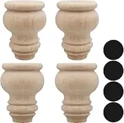 Btibpse 3'' Tall Solid Wood Furniture Legs Unfinished Bun Feet Wooden Furniture Legs for Cabinet Sofa Ottoman TV Stand Loveseat Dresser Set of 4