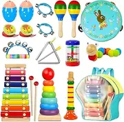 Kids Musical Instruments Sets, Toddler Musical Instruments,Wooden Percussion Instruments Toy for Kids Baby Preschool Educational Musical Toys Set for Boys and Girls with Storage Bag