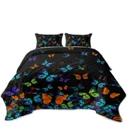 Black Background Colorful Butterflies Coverlet