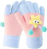 [ALLY-MAGIC] Kids Gloves, Winter Knitted Thermal Children Gloves Toddler Full Finger Stretchy Warm Gloves Cute Star Magic Mittens for Boys and Girls Winter Outdoor Daily Y7XXST, Pink, One Size