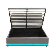 NNEED Double Bed Frame with Gas Lift LED Storage Space Grey