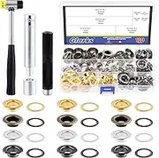 Glarks 102Pcs 12MM Thickened Grommets Eyelets with Tool Sets, 40Pcs 4 Colors Grommets Eyelets with Washers and 4Pcs Installation Tools for Fabric, Canvas, Curtain, Clothing, Leather Repair