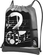 EdWal Black White Music Note Print Drawstring Backpack Gym Bags Sports Bags With Zipper Pocket For Travel Swimming Beach, Black, One Size