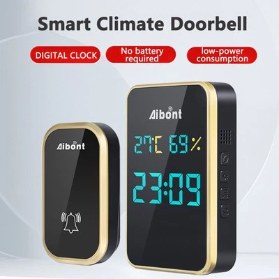 Wireless Doorbell No Battery Self Powered Door Bell Display Temperature Humidity