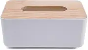 Plastic Tissue Box, Rectangular Facial Napkin Box Holders with Wood Cover Dryer Sheet Dispenser for Bathroom, Kitchen, Home