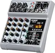 BOMGE Audio Mixer, Sound Board Mixing Console with 5 Channel Digital USB Bluetooth Echo Delay Effect, 48V Phantom Power Stereo DJ Mixers for Recording, Live Streaming, Podcasting