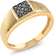 [Gem Stone King] Men's 10K Yellow Gold Round Black Diamond Ring (0.11 Cttw, Top Width 7MM, Available Sizes In 7,8,9,10,11,12,13)