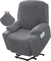 GAMUKAI Stretch Lift Recliner Cover Universal Fit for Power Lift Recliner Chair with Side Pocket, Soft Jacquard Fabric (Grey)