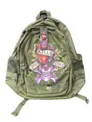 Vintage Y2K Ed Hardy Backpack Love Kills Slowly Army Green