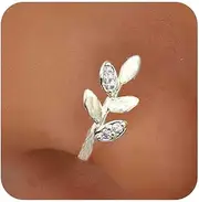 [Aneneiceera] Vintage Crystal Leaf Nose Ring Hoop Gold Rhinestone Leaf Nose Ring Stud Tiny Leaf Nose Screw Stud Ring Boho Cz No Piercing Nose Hoop Clip on Nose Ring Jewelry for Women (Gold A)