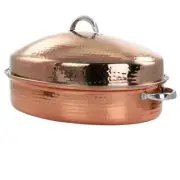 Gibson Home Roasting Pan 12 Qt Stainless Steel Copper-Plated Oval Rack Oven Safe