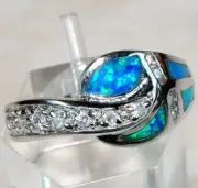 Australian Opal Inlay & White Topaz 925 Sterling Silver Ring Jewelry Sz 6 AB664