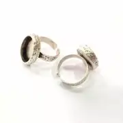Oval Hammered Ring Blank Base Bezel Setting Antique Silver Adjustable G19767