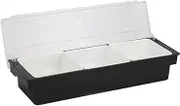 bephible Seasoning Box Organizer, Fruit Veggie Condiment Caddy with Lid Dispenser Tray, Plastic Ice Cream Salad Bar Organizer for Restaurant 3Grids
