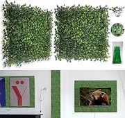 Bybeton Artificial Green Wall Panel,10"x 10"(12pcs) Boxwood Faux Grass Wall Panels for Interior Wall, Backdrop Wall,Garden Wall and Indoor Outdoor Plant Wall Decor