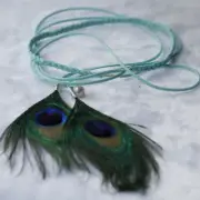 Suede Faux Leather String pearl turquois peacock feather headband belt necklace