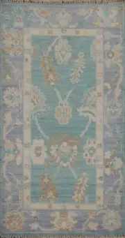 Geometric Oushak Turkish Accent Rug 2'x4' Wool Hand-knotted Traditional Carpet