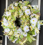 XL Sunny Lemon & Daisy Deco Mesh Front Door Wreath Handmade Home Decor Summer