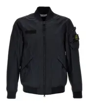 Stone Island Logo Patch Zip-Up Bomber Jacket M blue