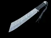 CUSTOM HANDMADE DAMASCUS STEEL JUNGLE KNIFE FULL TANG MACHETE LEATHER WRAP HANDL