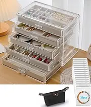 [NuoShuang] Clear Jewelry Organizer, Acrylic Jewelry Box with 5 Drawers, Earring Storage Box for Earrings, Rings, Necklaces, Bracelets, Jewelry Organizer and Storage for Women, Velvet Trays