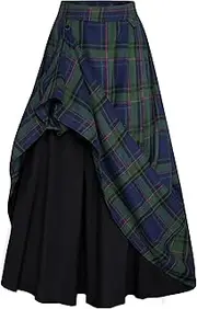 [SCARLET DARKNESS] Plaid Skirts for Women High Waist Long Skirt with Pockets