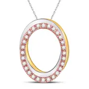 10k Tri-Tone Gold Round Diamond Oval Pendant 1/6 Cttw