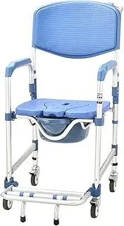 4 in 1 Bathroom Shower Chair Bedside Commode Toilet Chair with Wheels Non-Slip Safety Commode Wheelchair with Arms 330 Lbs Weight Capacity for Disabled Senior Citizen