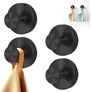 4Pcs Bathroom Hooks for Towels Robes Loofah Mountable on Bathroom Walls Kitchen Glass Mirrors Tile, Smooth Non-Porous Surfaces, Waterproof & Rustproof, No-Drill Shower Hooks. (Black)