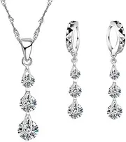 [Generic] Sets for Women Valentine Day Cubic Zircon Necklace Hoop Earrings Bridal Charm