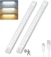 Forepin Motion Sensor Lights Indoor, 30CM 88LED Under Cabinet Kitchen Lights USB-C Rechargeable Battery Cupboard Kitchen Lights Counter Lights for Kitchen Wardrobe Bedroom 2 Pack