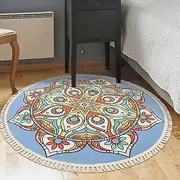 Terafeels Carpet Tiles Boho Area Rug 4ft Floral Mandala Round Bedroom Rug with Non-Slip Machine Washable Soft Indoor Sofa Floor Mat for Living Room Playroom Kids Room Laundry Kitchen 120cm, 297120