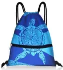 Drawstring Backpack Beach Swim Bag for Kids Draw String Dance Travel Turtle