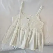 Plus Size Plain Button Gathered Camisole Top White - XL