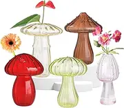 5 PCS Mushroom Shaped Glass Vase, Planters Clear Hydroponic Vase, Flowers Plants for Decorative Centerpiece,Table Decor,Home Wedding Party (5 Color)
