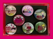 Charlie Brown Peanuts Valentine's Day Set C Seven 1 inch Round 3M Rubber Magnets