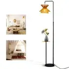 Rattan Floor Lamp - Bohemian Farmhouse Style LED Floor Lamp with Metal Wood G...