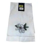C and F ~ Handcrafted ~ Floral Design Towel Tea Towel White
