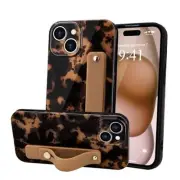 for Case with Wrist Strap, Cheetah Leopard Tortoise Shell Print iPhone 15 Brown